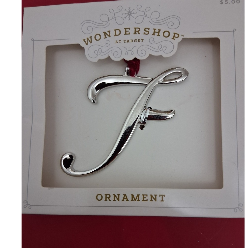 Wonder Shop Target Silver Tone Script Letter F Christmas Ornament